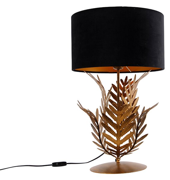 Vintage lampa stołowa złota klosz welurowy czarny 35cm - Botanica Oswietlenie wewnetrzne