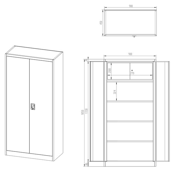 Dwudrzwiowa szafa aktowa z sejfem Tomasz 90x45x185 cm, czarna