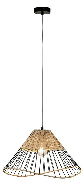 Wiejska lampa wisząca czarna 48 cm z rattanem - Treccia Oswietlenie wewnetrzne