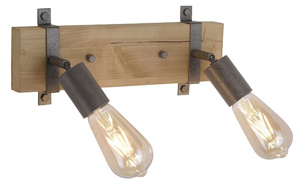 Kinkiet / Lampa scienna drewniany ze stalową regulacją 2 światła - Maris Oswietlenie wewnetrzne