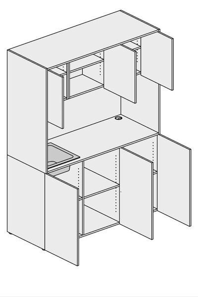 Kuchnia biurowa NIKA ze zlewem i kranem 1481 x 600 x 2000 mm, dąb naturalny, prawe