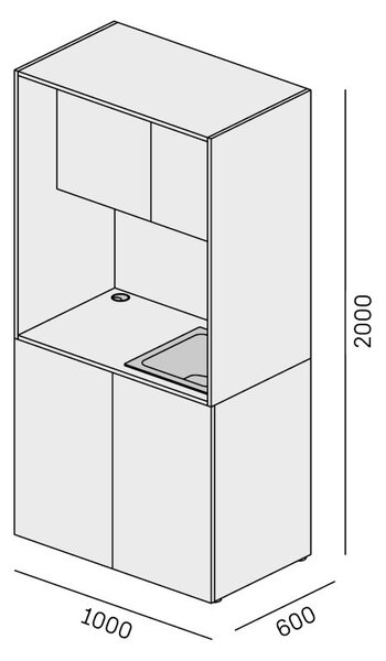 Kuchnia biurowa NIKA ze zlewem i kranem 1000 x 600 x 2000 mm, szary, prawe