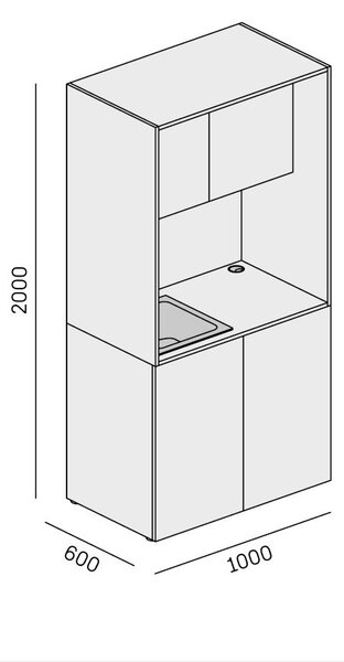 Kuchnia biurowa NIKA ze zlewem i kranem 1000 x 600 x 2000 mm, biały, lewo