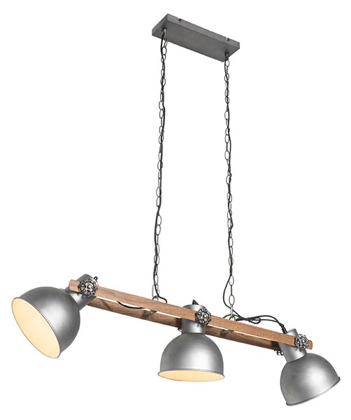 Industrialna lampa wisząca stal z drewnem 3-punktowa - Mango Oswietlenie wewnetrzne
