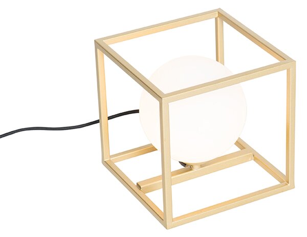 Designerska lampa stołowa złota z bielą - Aniek Oswietlenie wewnetrzne