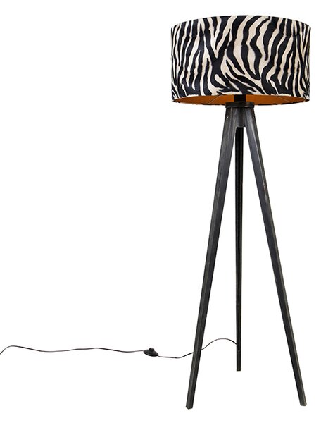 Lampa podłogowa statyw czarna z kloszem zebra 50 cm - Tripod Classic Oswietlenie wewnetrzne