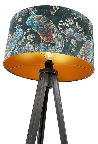 Lampa podłogowa statyw czarna z abażurem w kolorze pawia 50 cm - Tripod Classic