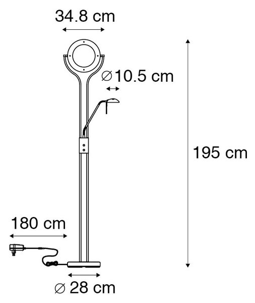 Nowoczesna stalowa lampa podłogowa z ramieniem do czytania, w tym LED i ściemniaczem - Divo Oswietlenie wewnetrzne