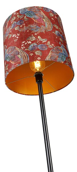 Lampa podłogowa z kloszem - wzór pawia czerwony 40 cm