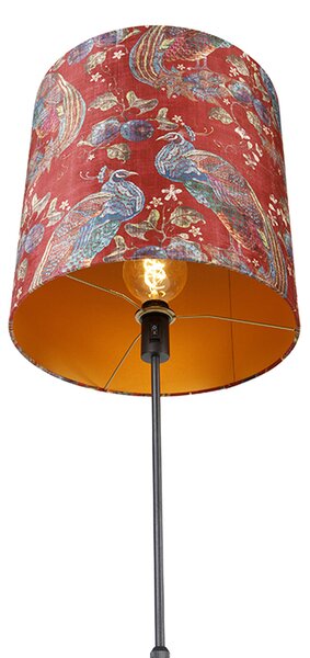 Lampa stojąca z czarnym abażurem w wzór pawia, czerwona 40 cm - Parte