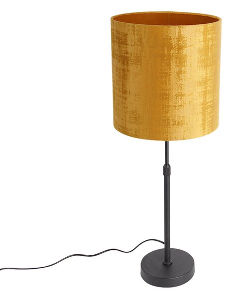 Lampa stołowa czarny aksamitny klosz złoty 25 cm regulowany - Parte Oswietlenie wewnetrzne