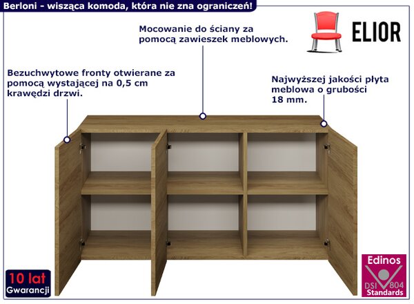 Wisząca komoda z gładkim frontem dąb hikora F2-C18