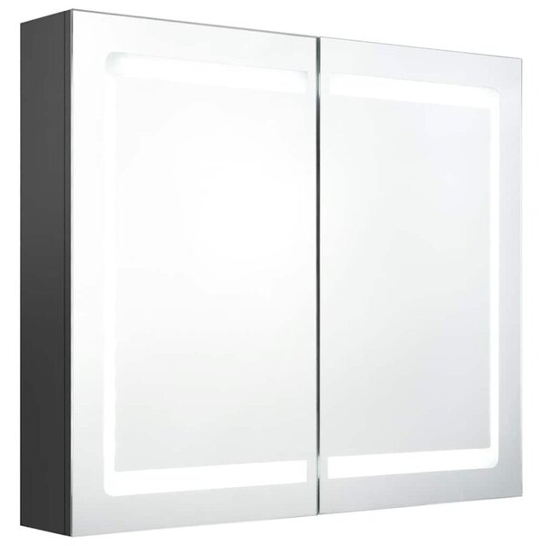 Szafka łazienkowa z lustrem i LED, szara, 80x12x68 cm