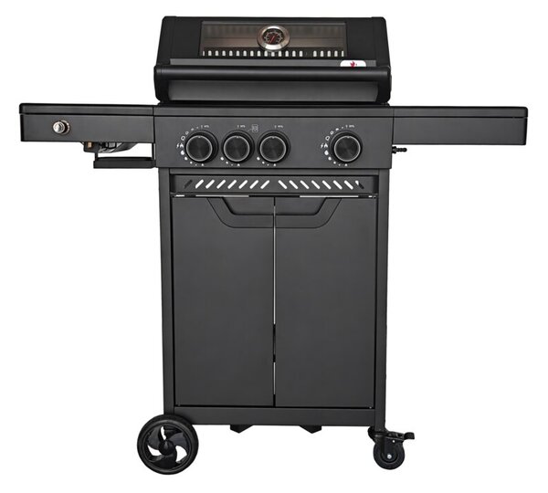 Grill gazowy HEATWAVE 3+1 LED żeliwny ruszt 11.9kW ogród 113,4×49,2×109,4