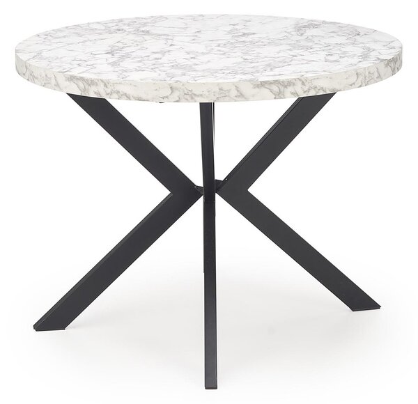 Okrągły marmurkowy stół rozkładany na czarnej podstawe - Revlos