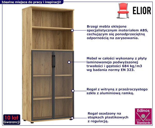 Nowoczesny regał biurowy z witryną dąb craft H1-M14