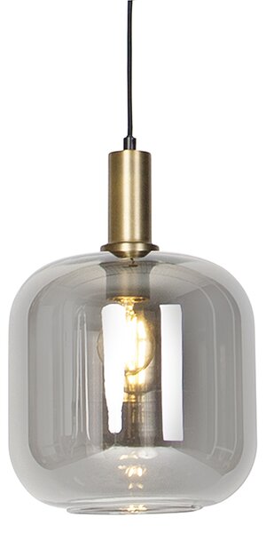 Designerska lampa wisząca czarna ze złotem z przydymionym szkłem - Zuzanna Oswietlenie wewnetrzne