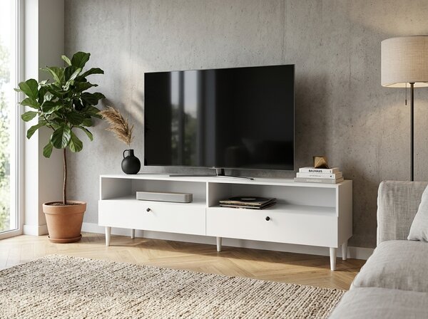 Szafka RTV z półką i szafkami DULLUM 200x58cm, biały