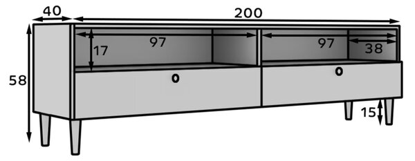 Szafka RTV z półką i szafkami DULLUM 200x58cm, biały