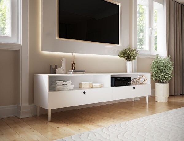 Szafka RTV z półką i szafkami DULLUM 200x58cm, biały