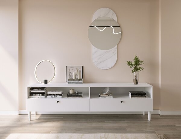 Szafka RTV z półką i szafkami DULLUM 200x58cm, biały