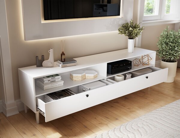 Szafka RTV z półką i szafkami DULLUM 200x58cm, biały