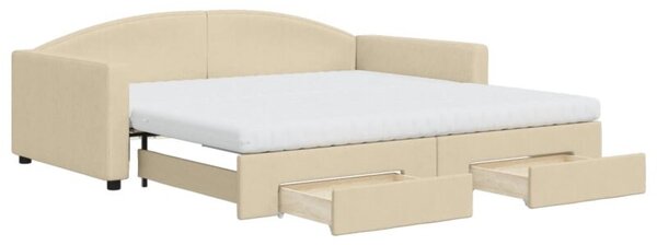 Sofa rozsuwana z szufladami, kremowa, 100x200 cm, tkanina