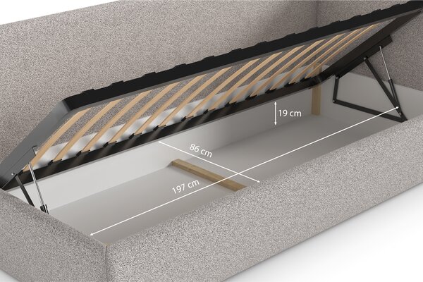 Łóżko Bao 90x200, tkanina LOOP 07, stelaż metalowy, strona prawa, otwierany bocznie