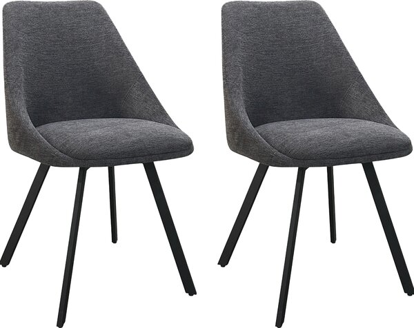 ByLIVING Zestaw 2 krzese do jadalni JASPER / Tkanina w kolorze antracytowym / Stela z matowego czarnego metalu / Siedzisko obracajce si o 360° / Krzeso do jadalni / szer. 55, wys. 83, g. 59 cm