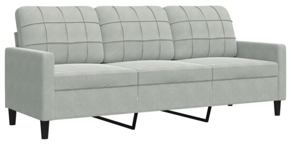 Sofa 3-osobowa, jasnoszara, 180 cm, tapicerowana aksamitem