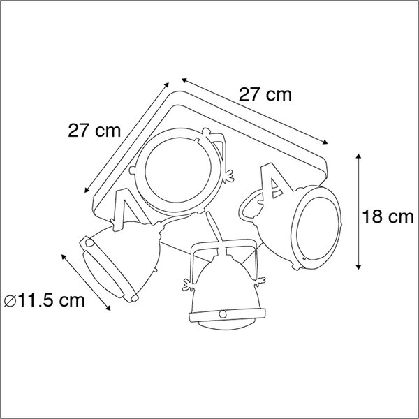 Inteligentna lampa sufitowa stalowa z drewnem z 4 WiFi GU10 - Emado