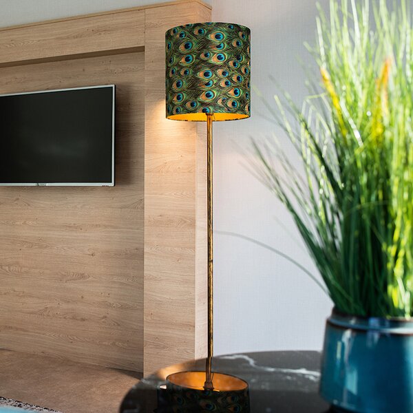 Vintage lampa podłogowa złota z motywem pawia 40 cm - Simplo