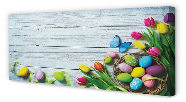 Zdjęcie na płótnie Jajka, Tulipany i Motyl