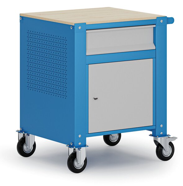 Mobilny kontener G9, 1 szafka, 1 szuflada, 675 x 595 x 865-1130 mm, szary/niebieski