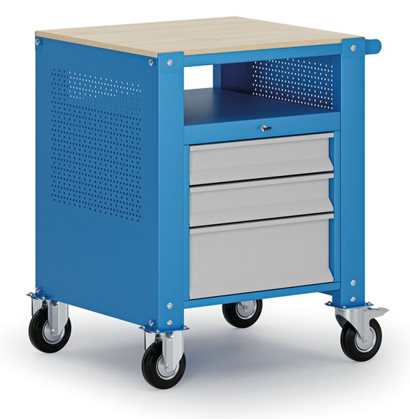 Mobilny kontener G9, 1 półka, 3 szuflady, 675 x 595 x 865-1130 mm, szary/niebieski