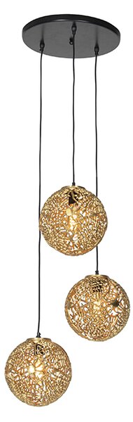 Lampa wisząca Art Deco złota okrągła 3-punktowa - Maro Oswietlenie wewnetrzne