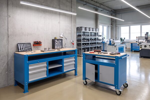 Mobilny kontener G9, 1 półka, 1 szuflada, 675 x 595 x 865-1130 mm, szary/niebieski