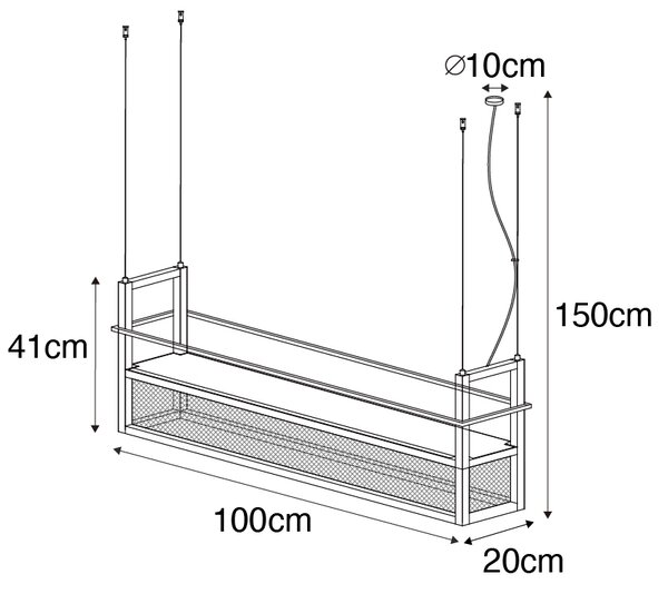 Przemysłowa lampa wisząca czarna z siateczką 4-punkty - Cage Rack Oswietlenie wewnetrzne