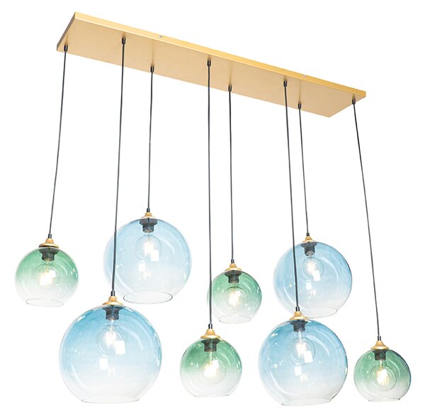 Lampa wisząca mosiężna z niebiesko-zielonym szkłem 8 świateł - Sandra Oswietlenie wewnetrzne