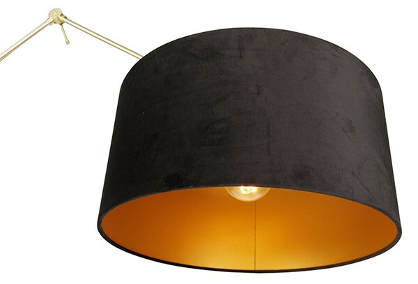 Nowoczesna lampa podłogowa ze złotym aksamitnym abażurem, czarna, 50 cm - Editor