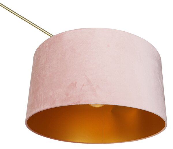 Nowoczesna lampa podłogowa złota z abażurem z aksamitu w kolorze różowym 50 cm - Editor