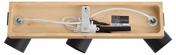 Lampa sufitowa czarna z drewnem, 3-punktowa, regulowana, prostokątna - Jeana
