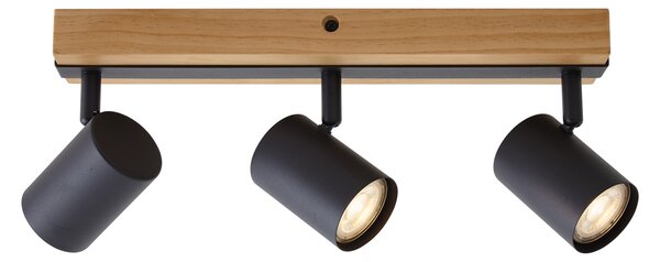 Lampa sufitowa czarna z drewnem, 3-punktowa, regulowana, prostokątna - Jeana