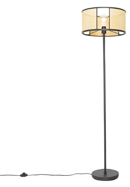 Lampa podłogowa Retro czarna z rattanem 40 cm - Akira Oswietlenie wewnetrzne