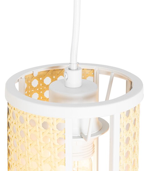 Orientalna lampa wisząca biała z rattanu 3-światłowa owalna - Akira