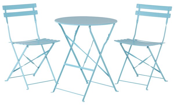 Metalowy zestaw mebli balkonowych niebieski 2 krzesła stolik ogród taras Fiori Beliani