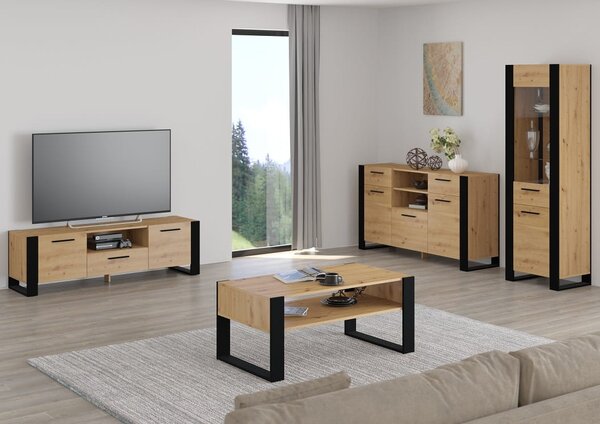 Loftowa wąska szafka stojąca witryna 188 cm | Umeblowana.com