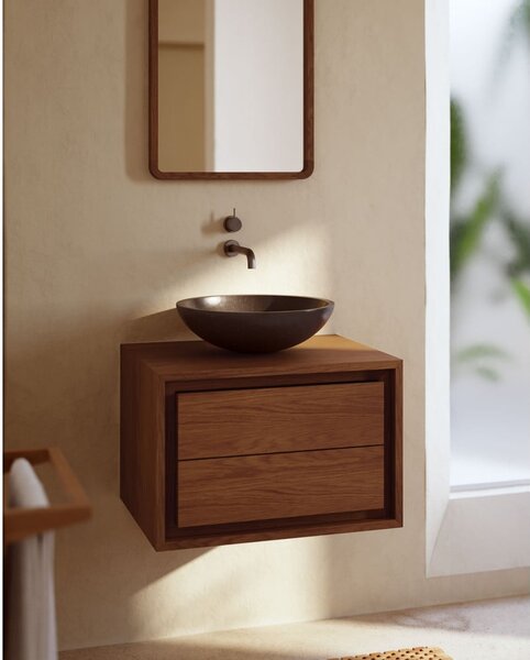 Ciemnobrązowa wisząca szafka pod umywalkę z litego drewna tekowego 60x40 cm Kenta – Kave Home