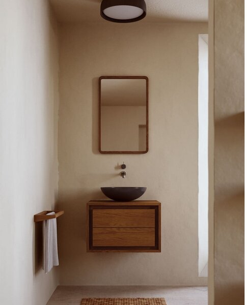 Ciemnobrązowa wisząca szafka pod umywalkę z litego drewna tekowego 60x40 cm Kenta – Kave Home