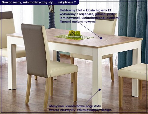 Stół rozkładany - biały + dąb sonoma T6-Z66